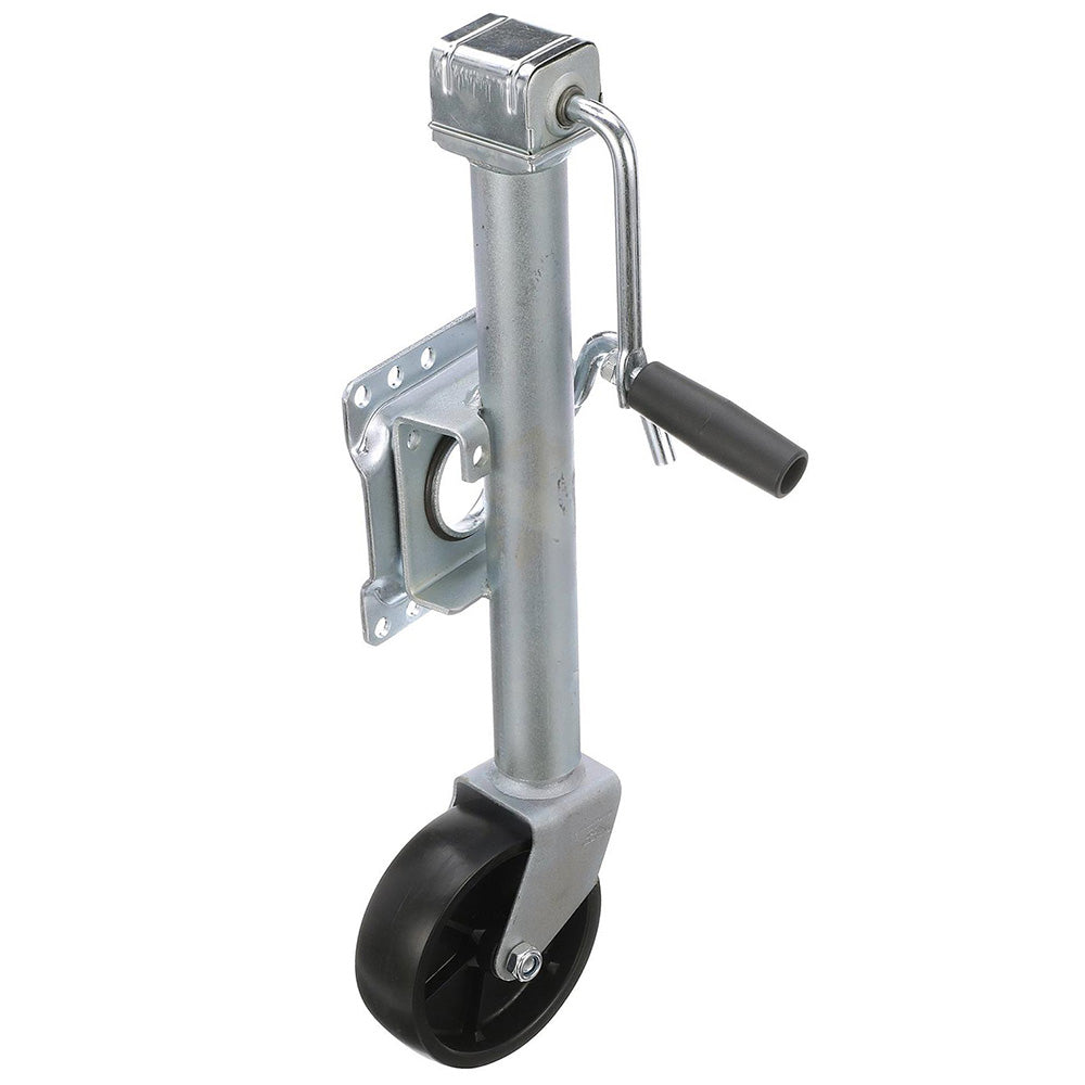 Attwood Marine fold-up trailer jack with single wheel, 1000 lb capacity, designed for easy trailer support and stability.