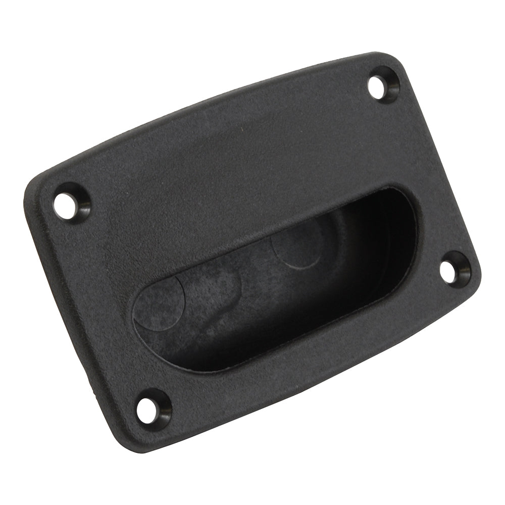 Attwood Marine flush hatch pull latch with metal handle for boat hatches and compartments.