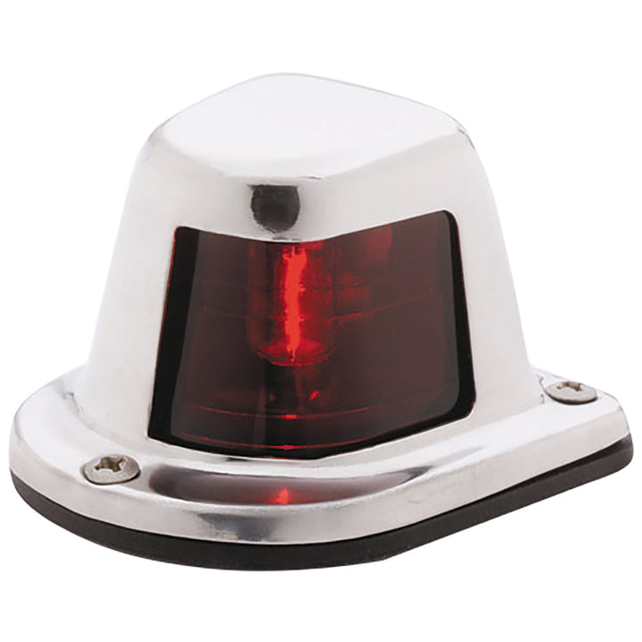 Attwood Marine 1-Mile Red Sidelight for boats, deck mount navigation light with stainless steel housing, 12V power.