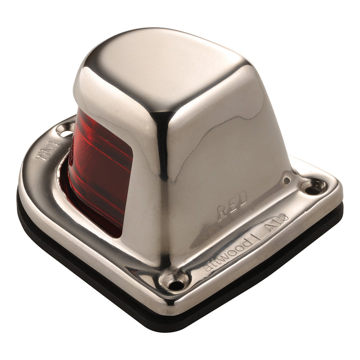 Attwood Marine 1-Mile Red Sidelight navigation light with stainless steel housing, 12V deck mount for boats.