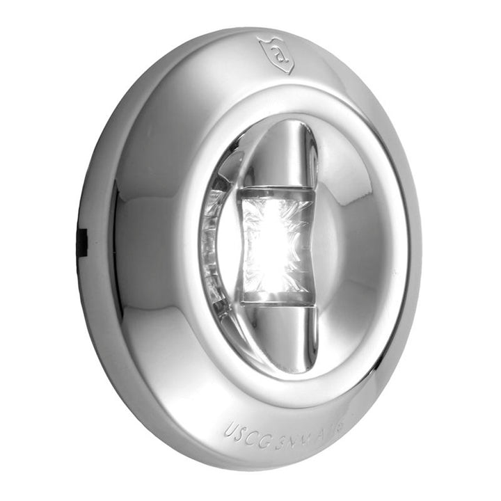 Round Attwood Marine LED 3-Mile Transom Light for boat navigation, featuring bright LED illumination and durable design.