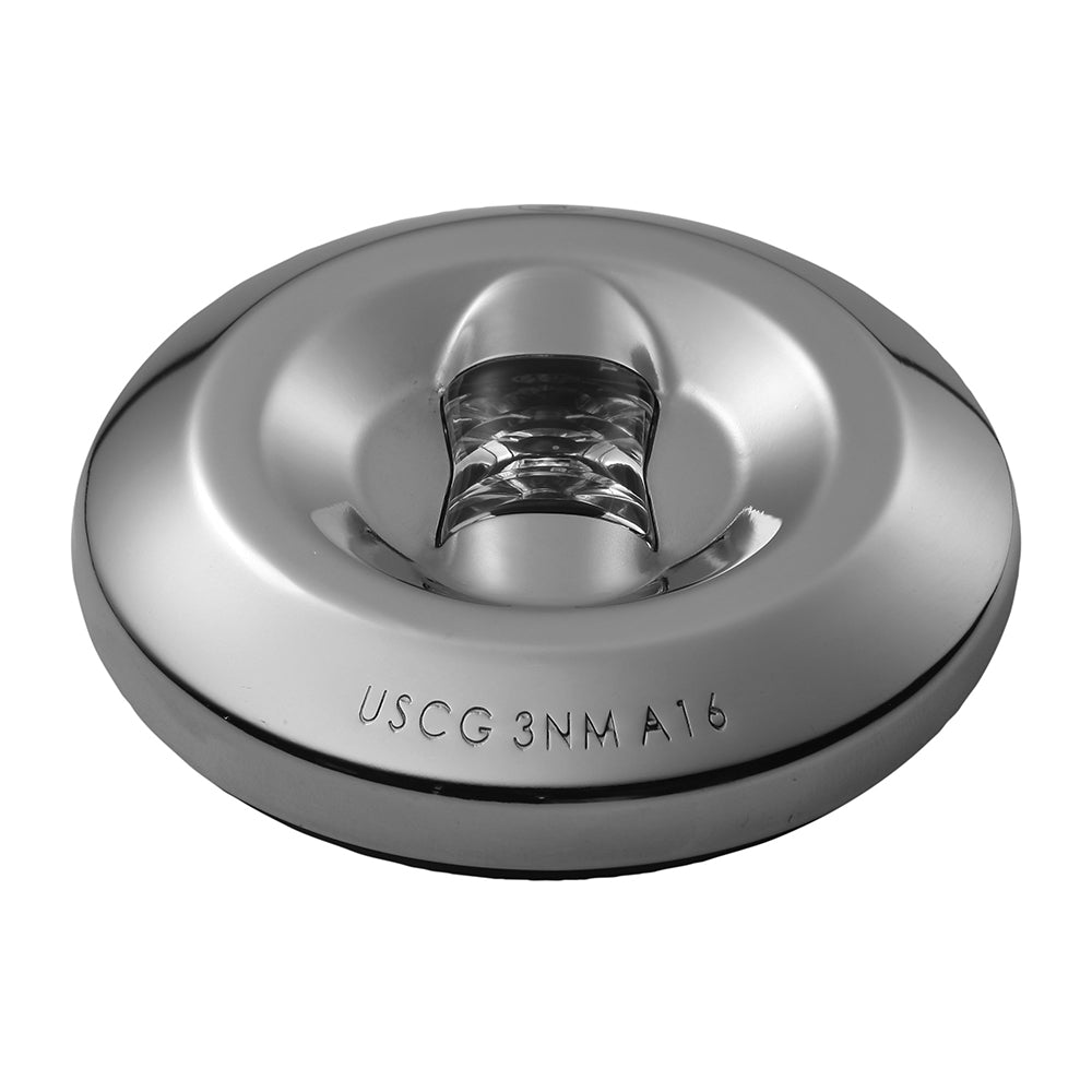 Attwood Marine round LED 3-mile transom navigation light, waterproof and durable for boat transom lighting.