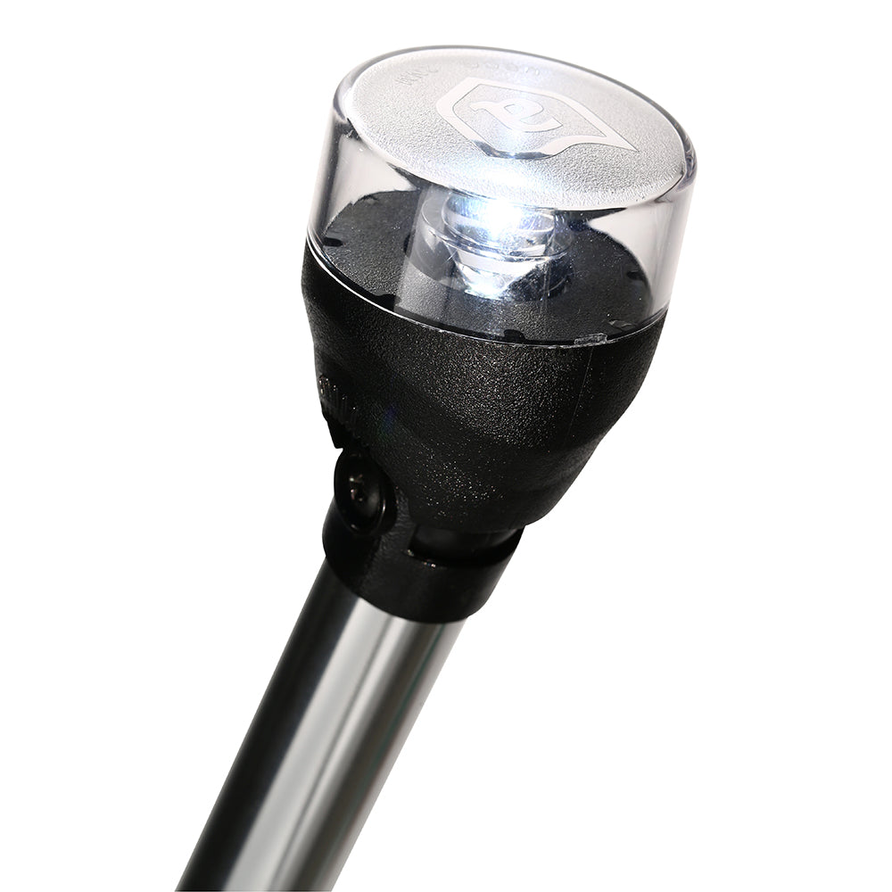 Attwood Marine LED articulating all-around navigation light mounted on a 36-inch pole for boats and marine vessels.