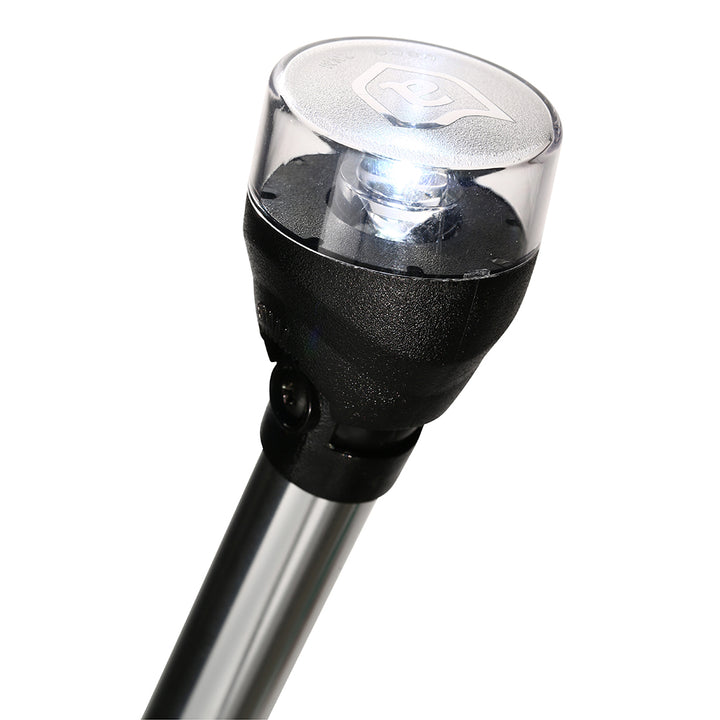 Attwood Marine LED articulating all-around navigation light mounted on a 36-inch pole for boats and marine vessels.