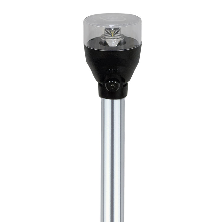 Attwood Marine LED articulating all-around navigation light mounted on a 42-inch pole for boat safety and visibility.