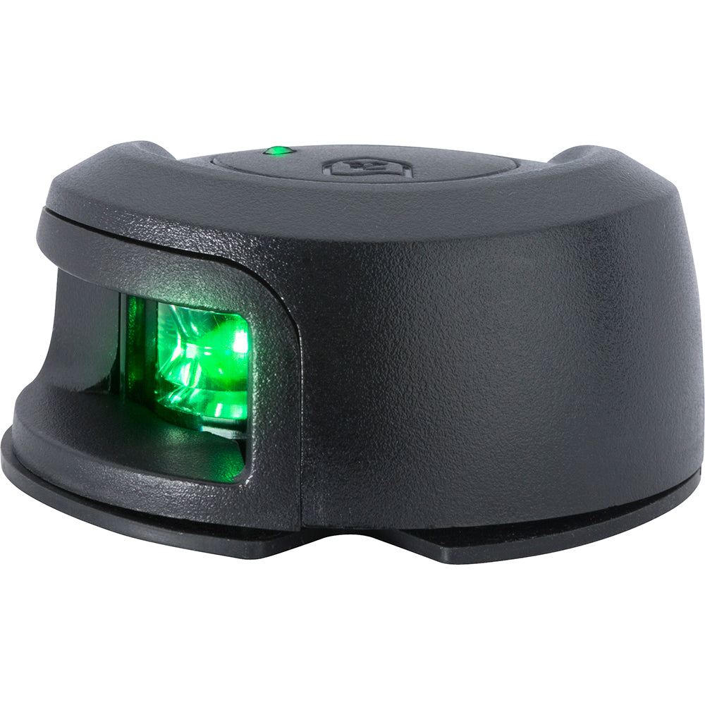 Attwood LightArmor deck mount navigation light in black composite with green starboard lens, suitable for 2 nautical miles.