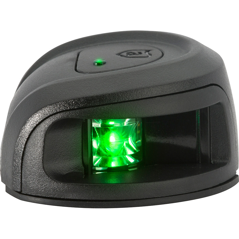 Attwood LightArmor deck mount navigation light in black composite with green starboard lens, suitable for 2 nautical miles.