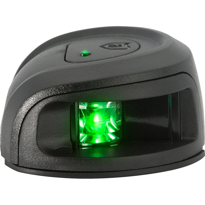 Attwood LightArmor deck mount navigation light in black composite with green starboard lens, suitable for 2 nautical miles.
