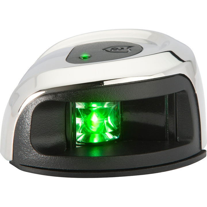 Attwood LightArmor stainless steel deck mount starboard navigation light with green lens, for 2 nautical miles visibility.
