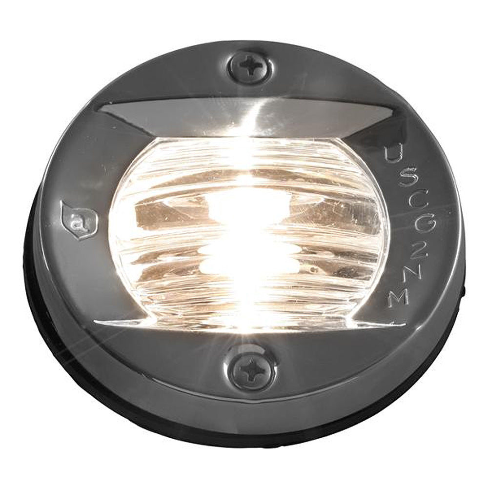 Round Attwood Marine vertical flush mount transom navigation light for boats, designed for clear visibility and durable outdoor use.