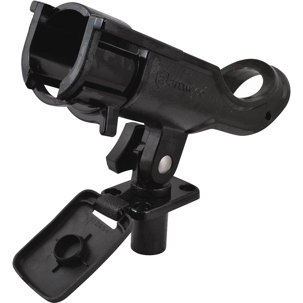Attwood Marine heavy-duty adjustable rod holder with flush mount, designed for secure fishing rod storage on boats