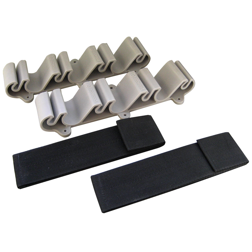 Attwood Marine vertical mount rod and reel storage holder for fishing rods, installed on a boat for secure organization.