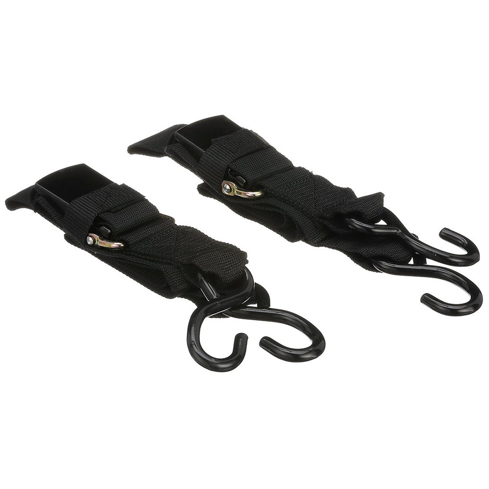 Attwood Marine quick-release transom tie-down straps, 2-inch x 4 pair, for securing boats or equipment during transport.
