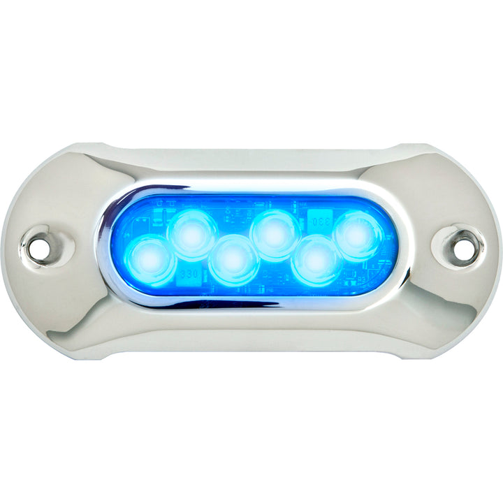 Attwood Marine Light Armor underwater LED light with 6 blue LEDs, designed for marine underwater lighting installations.