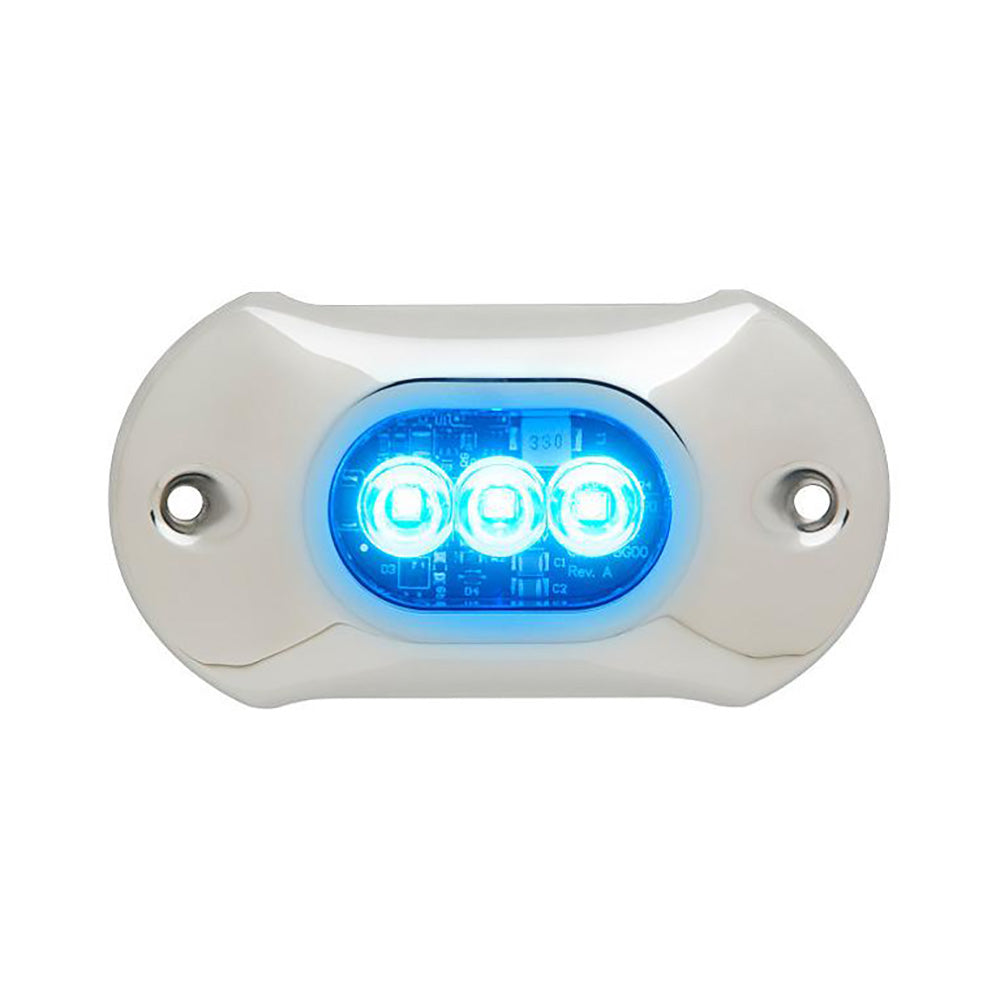 Attwood LightArmor HPX underwater light with 3 blue LEDs, marine-grade underwater lighting for boats.