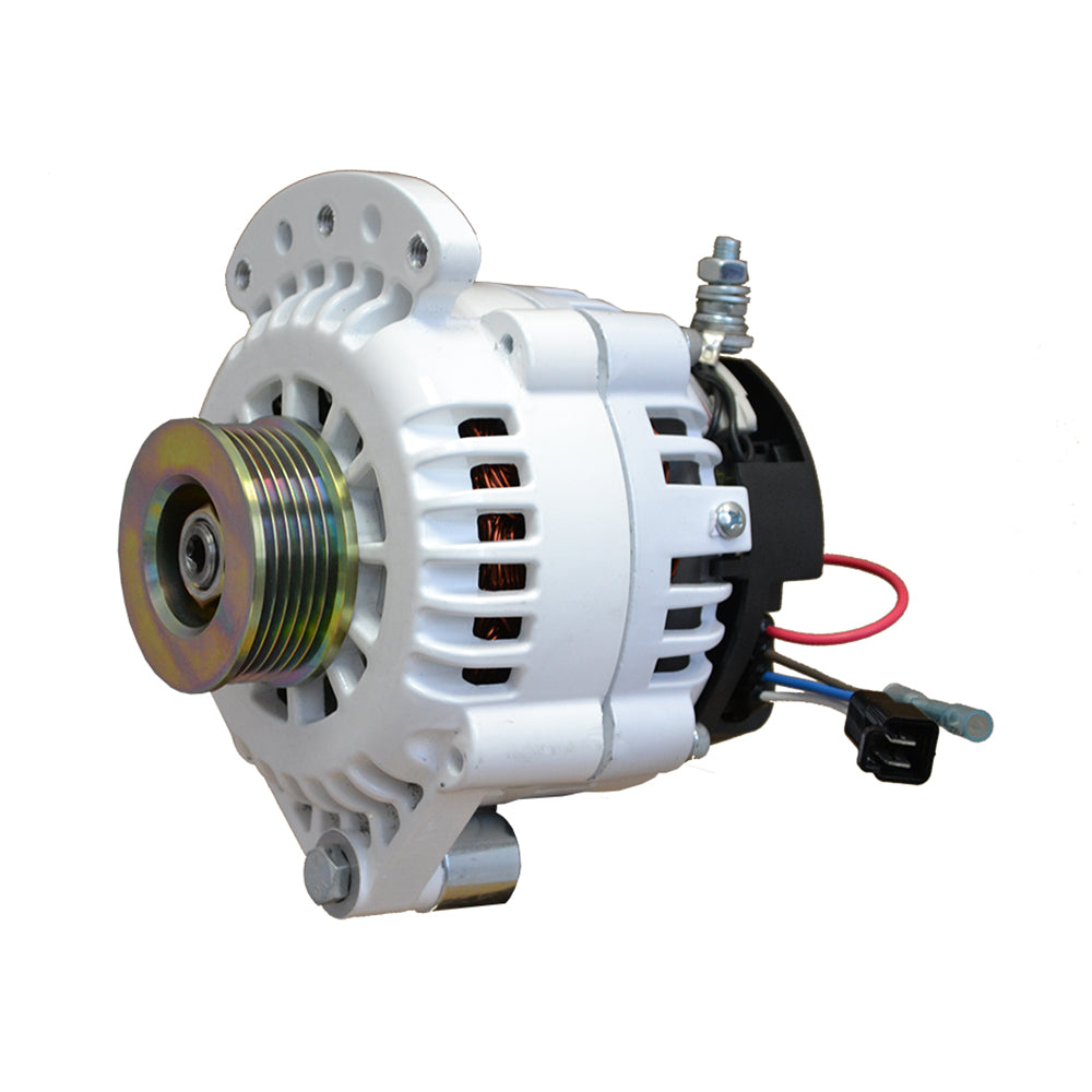 Balmar 120 Amp 12V alternator with single foot mount, K6 pulley, isolated grounding, suitable for marine or automotive use.