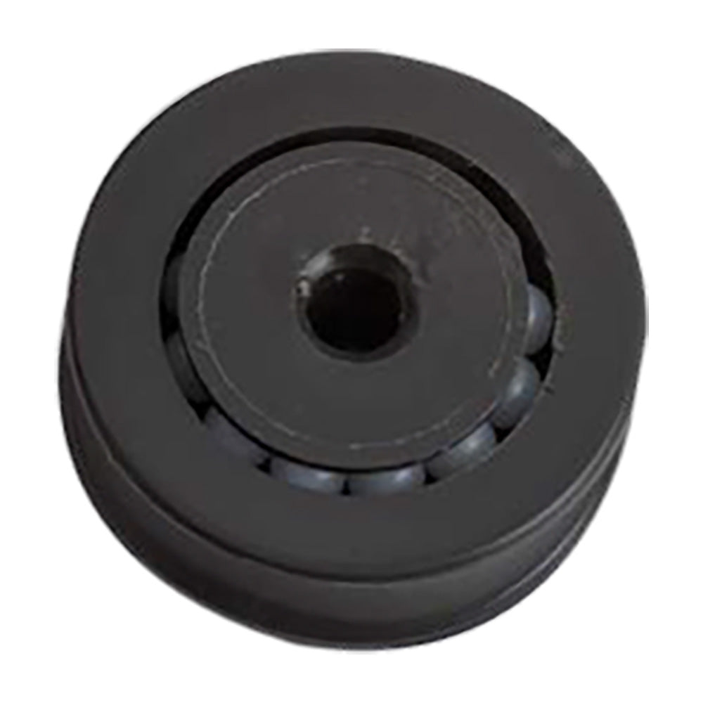 Barton Marine 64mm diameter ball bearing rope sheave for hardware applications, with metal frame and smooth rotating ball bearing.