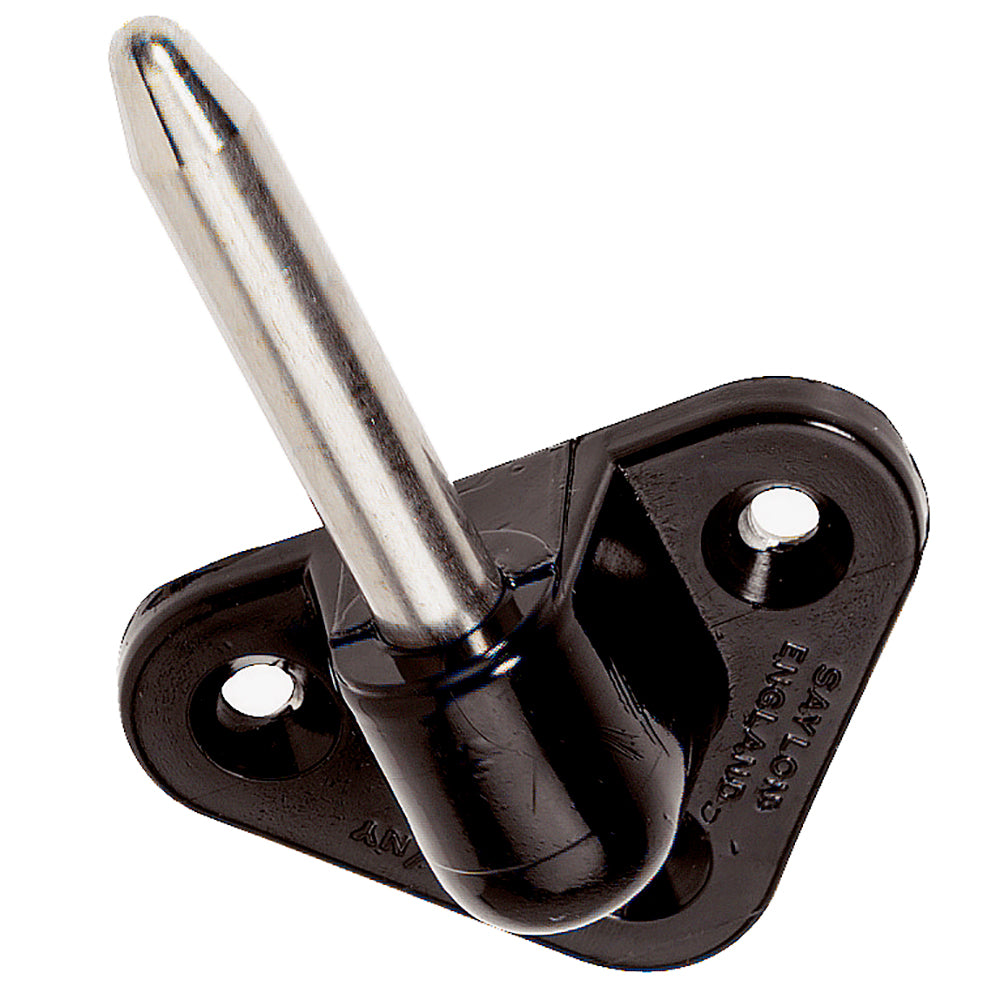 Barton Marine transom pintle hardware for boat transom mounting, shown in close-up with metal finish and mounting holes.