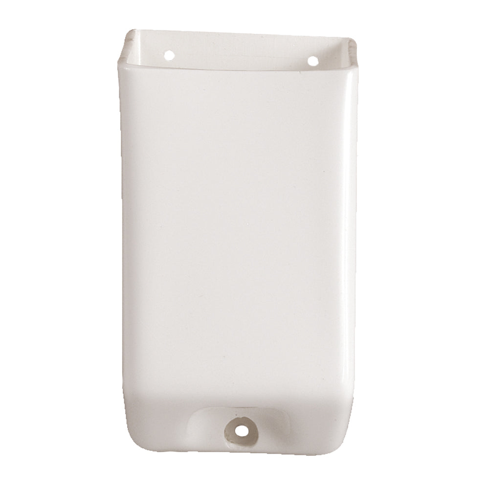 White Beckson Soft-Mate Mini Radio Holder mounted on boat deck, designed for secure marine radio storage.