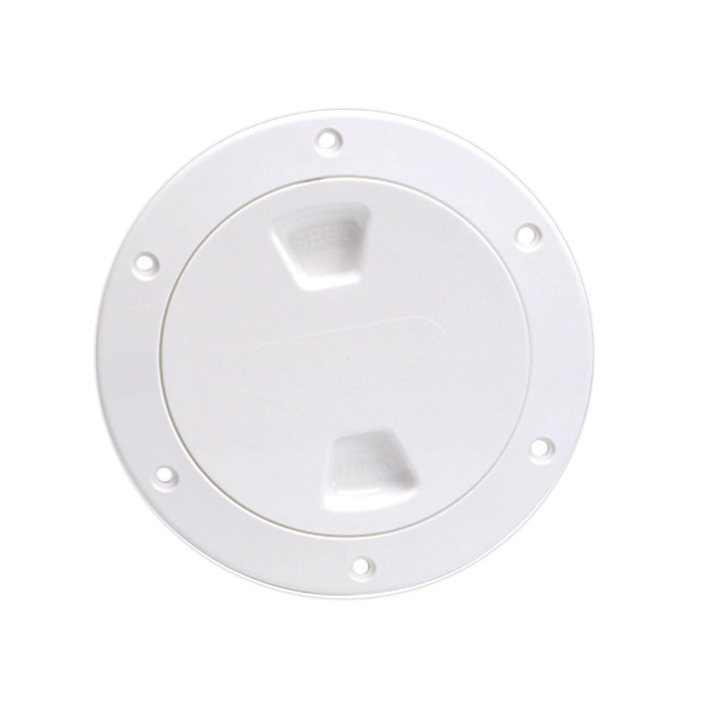 Beckson Marine 4-inch white smooth center screw-out deck plate for boat deck access and maintenance.