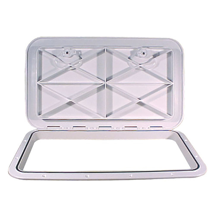 Beckson Marine 14x24 inch white flush hatch made of ASA material, with a smooth surface, suitable for marine applications.