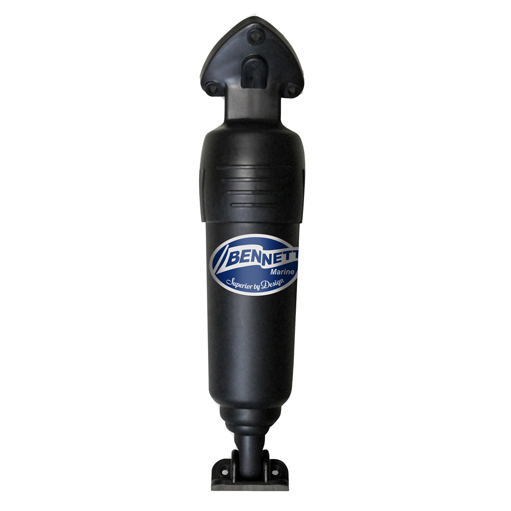 Bennett Marine electric actuator for BOLT trim tab accessories, shown with mounting components on a white background.