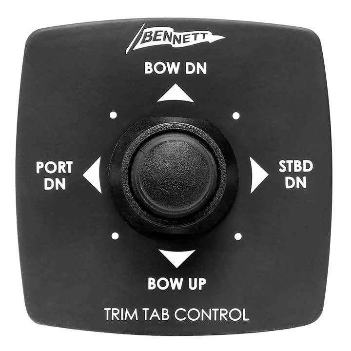 Bennett Marine electric joystick helm control for trim tab accessories, featuring a sleek control interface with buttons and a joystick.