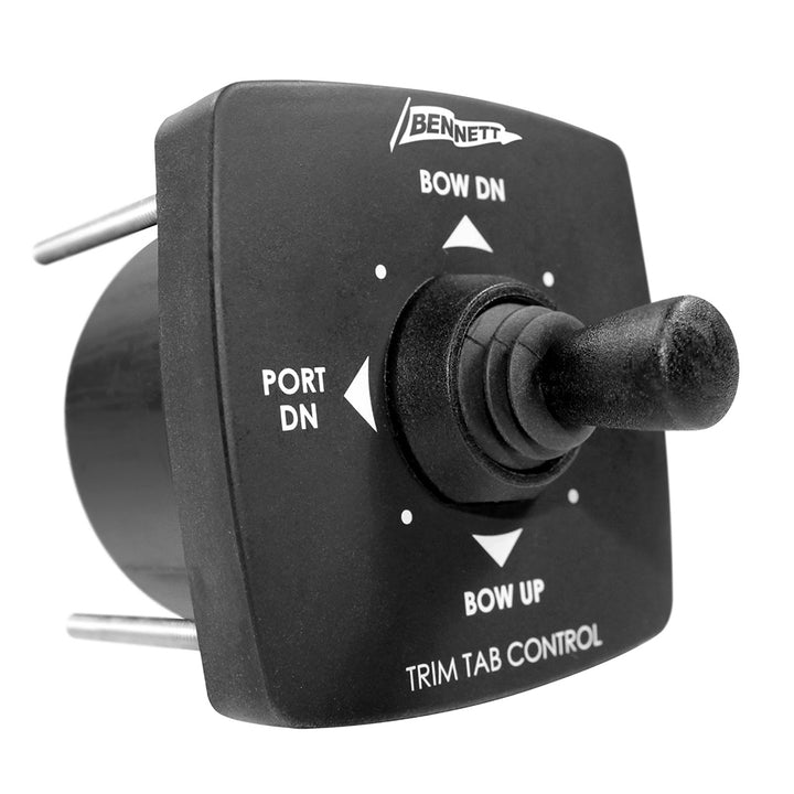 Bennett Marine electric joystick helm control for trim tabs, mounted on boat helm with control buttons visible.