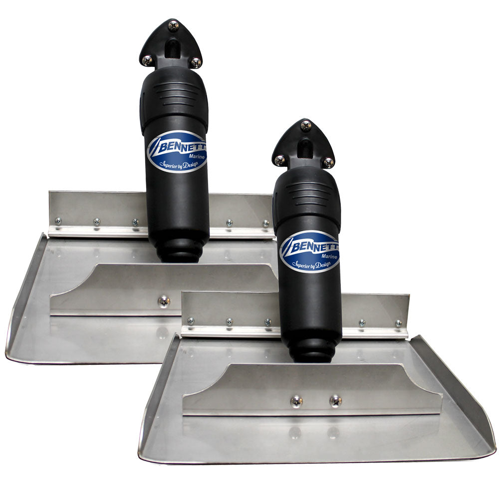 Bennett Marine BOLT 18x9 electric trim tab system with control switch, featuring sleek metal tabs for boat stabilization.