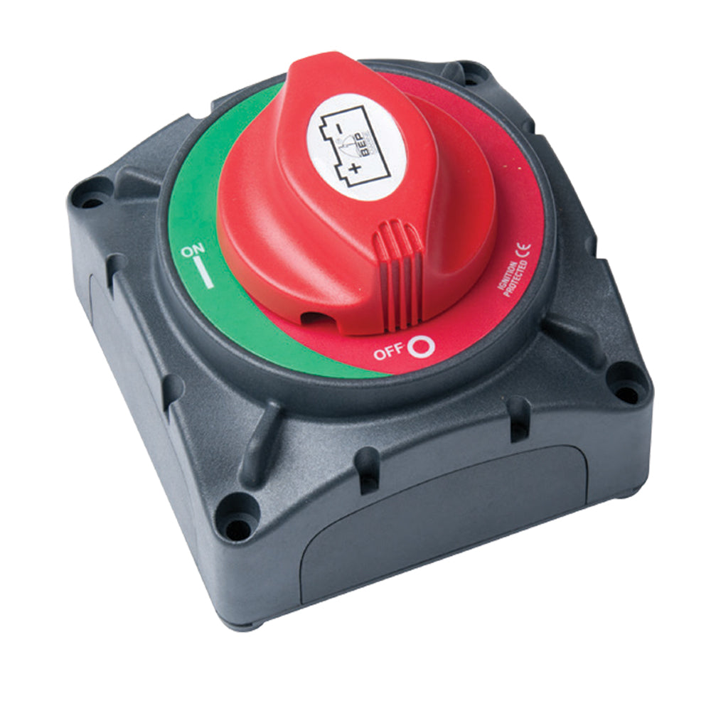 BEP Marine Heavy-Duty Battery Switch 600A continuous for marine battery management, black switch with handle and terminals