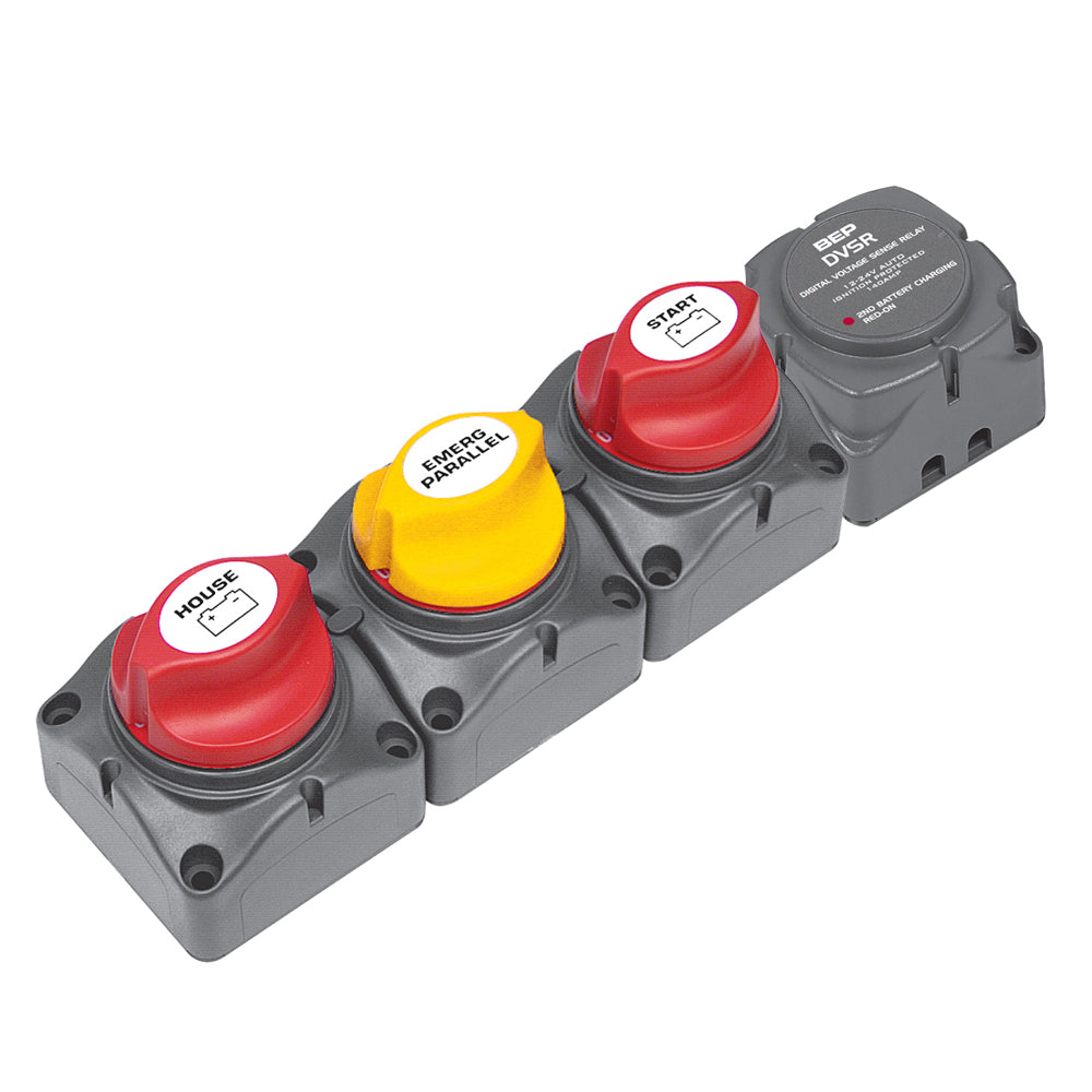BEP Marine horizontal battery distribution cluster with two battery banks for single-engine marine battery management system