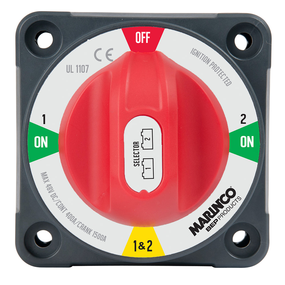 BEP Marine Pro Installer 400A Selector Battery Switch for battery management, shown in a marine electrical setup.