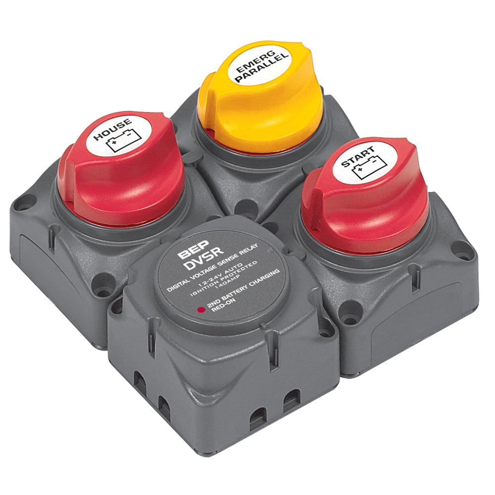 BEP Marine Square Battery Distribution Cluster for single engine with two battery banks, part of marine battery management system