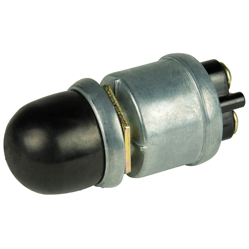BEP Marine 2-Position SPST heavy-duty push button switch with cover, OFF and ON positions, rated for 35 amps.