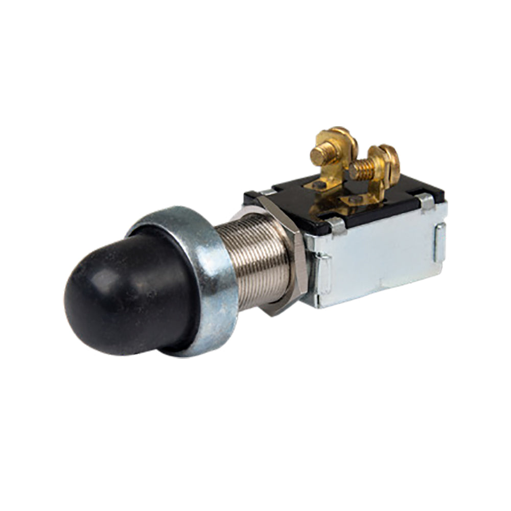 BEP Marine 2-Position SPST moisture-sealed push button switch showing OFF and ON positions, designed for marine electrical systems.