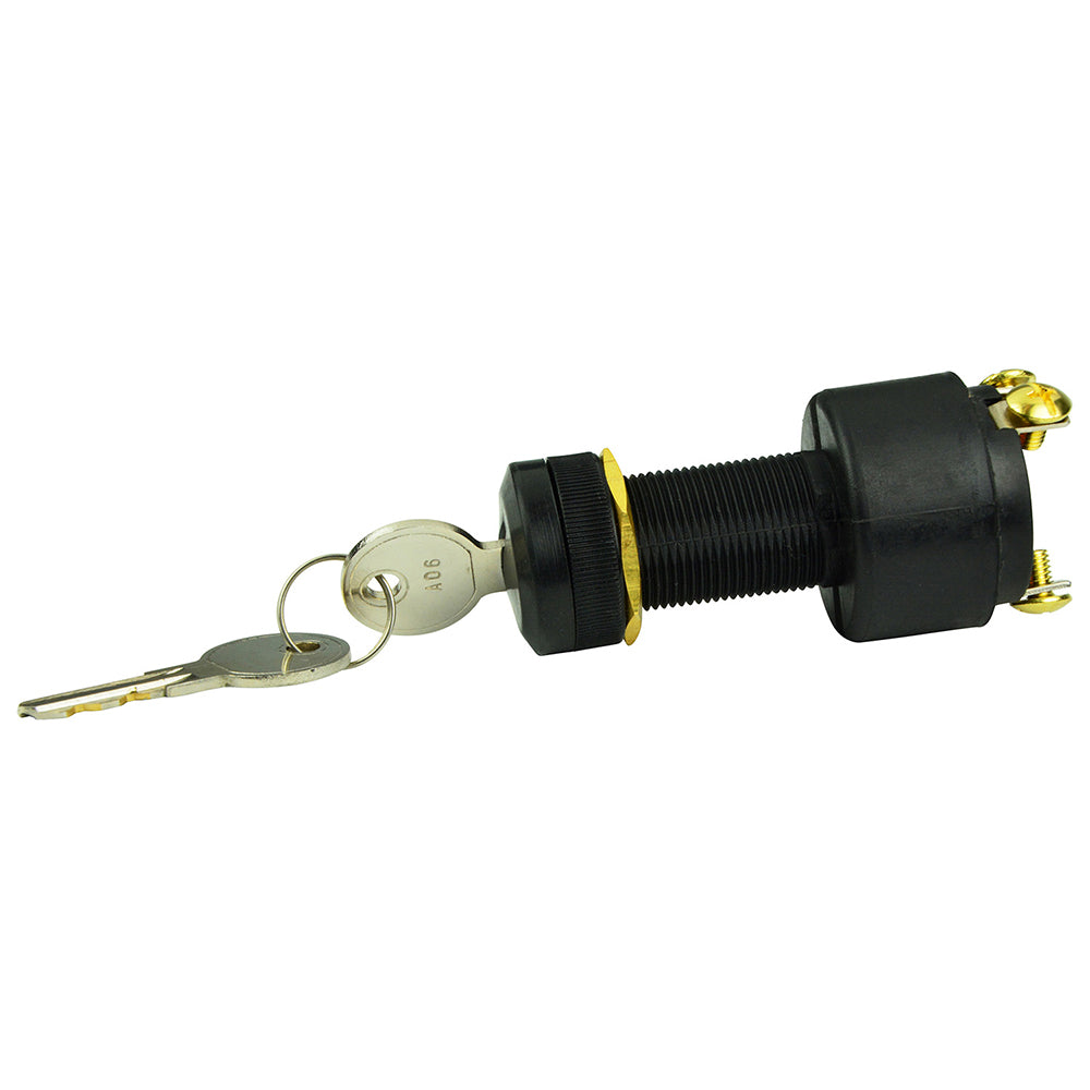 BEP Marine 3-position nylon ignition switch showing OFF, Ignition, and Start positions on a marine vessel.
