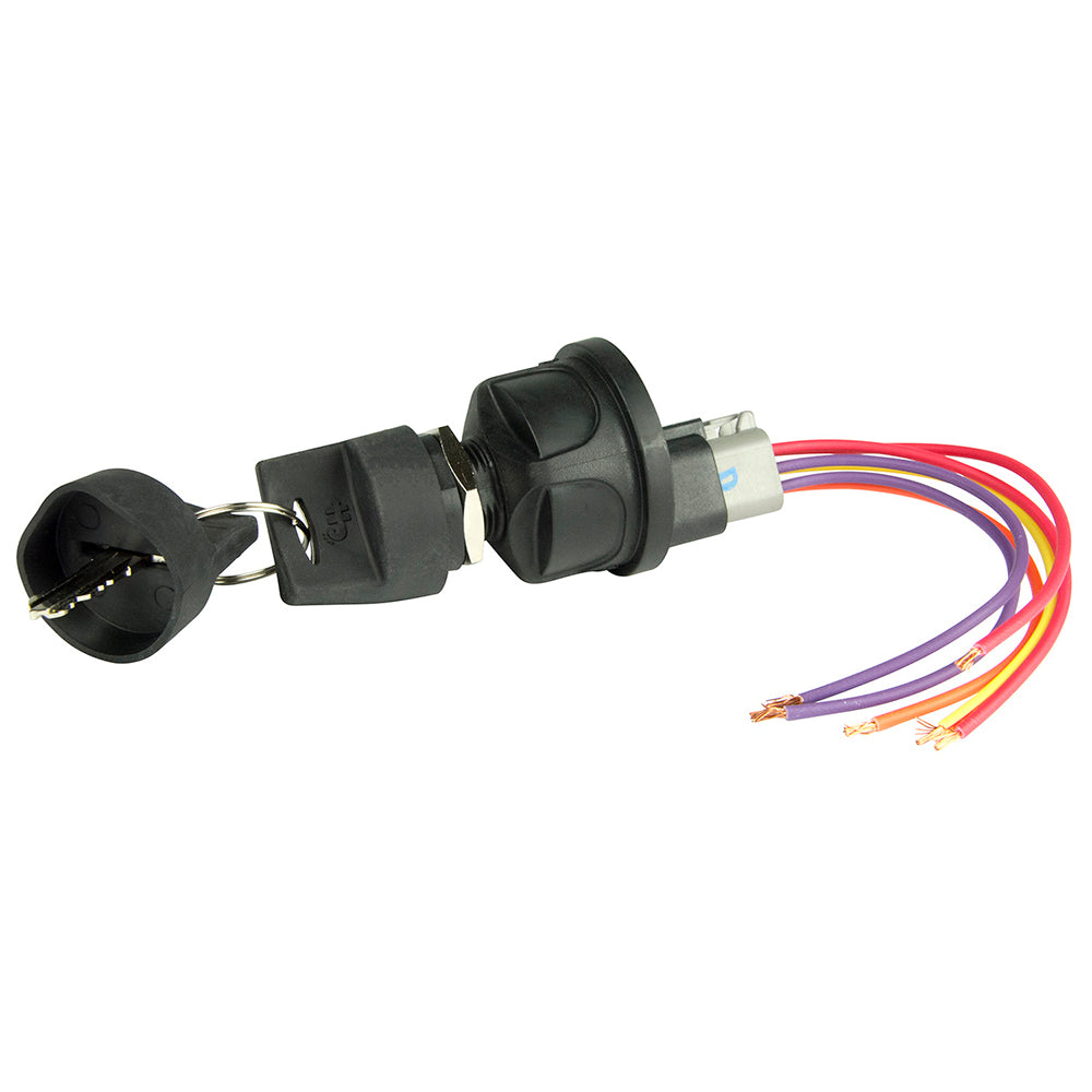 BEP Marine 4-position sealed nylon ignition switch showing OFF, Ignition, and Start positions, designed for marine vessel accessories.