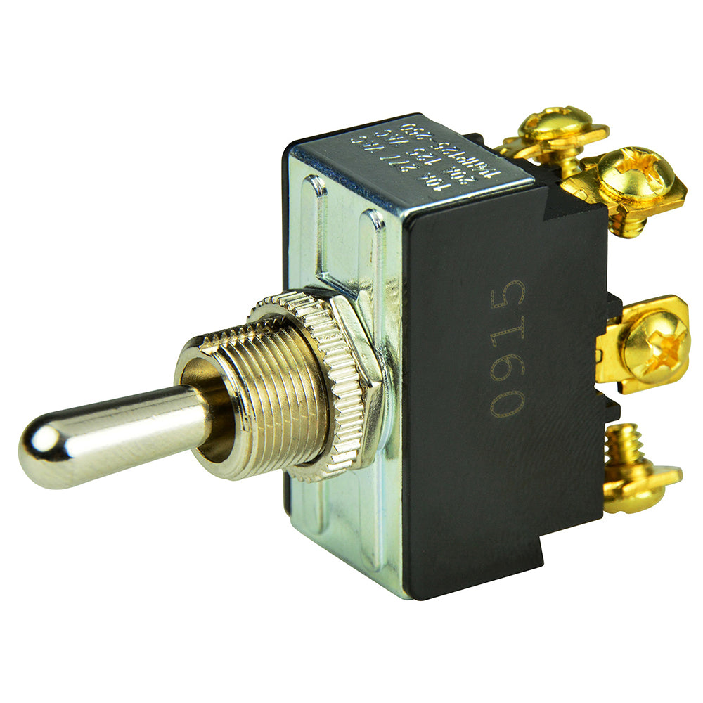 Chrome plated BEP Marine DPDT toggle switch with ON/OFF/ON positions, designed for marine electrical applications.