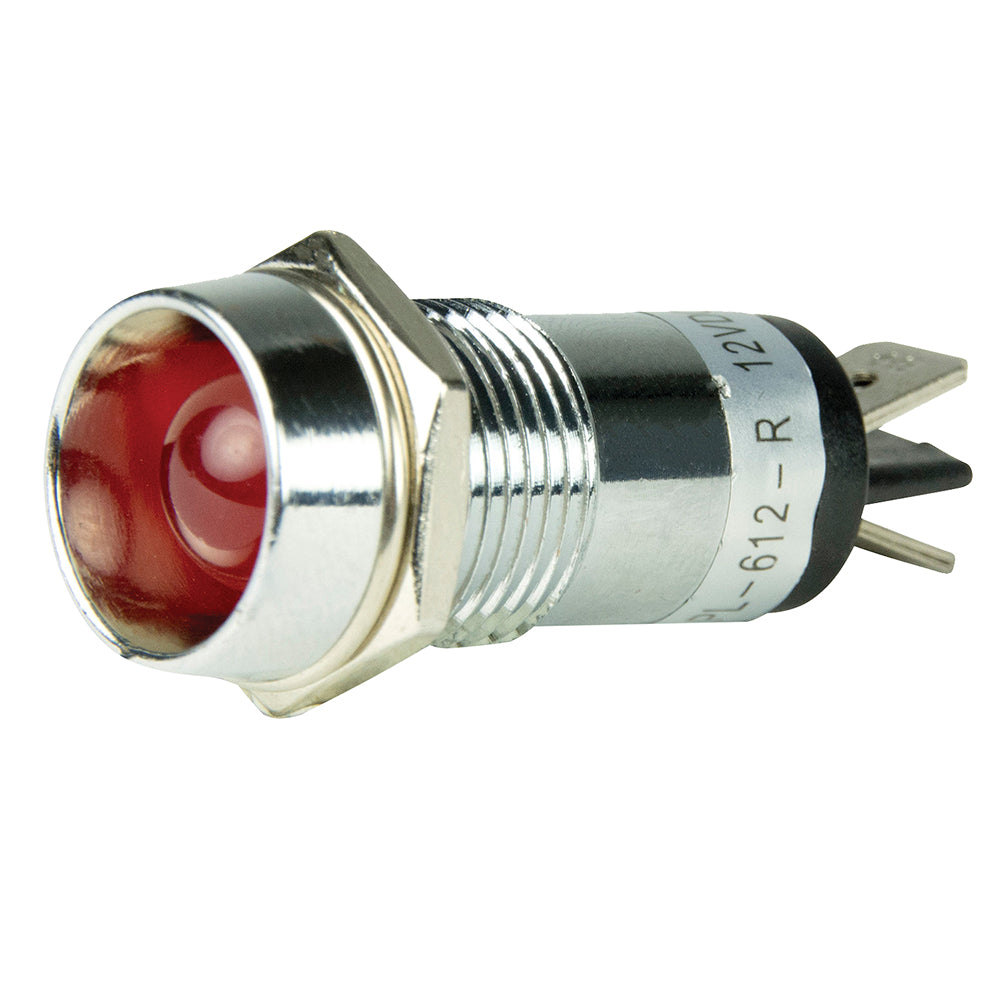 Red BEP Marine LED pilot indicator light, 12V, mounted on switch panel for marine electrical systems.