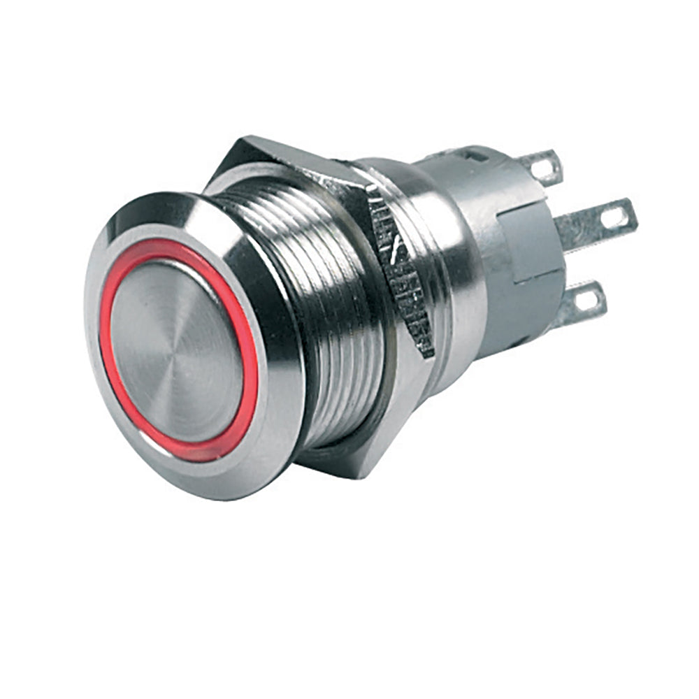 BEP Marine 12V red LED push-button switch with momentary on/off function, used for marine electrical control.