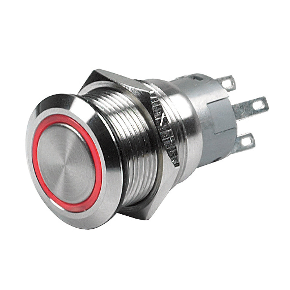 Red LED Marinco 24V latching on/off push button switch by BEP Marine, for marine electrical control.