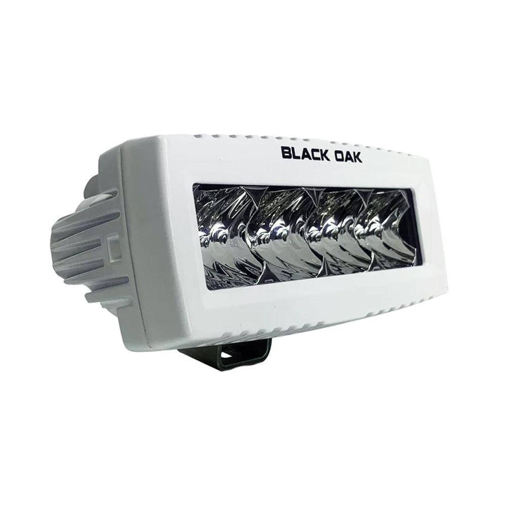 Black Oak LED 4-inch marine spreader light with flood optics, white housing, Pro Series 3.0 for boat lighting.