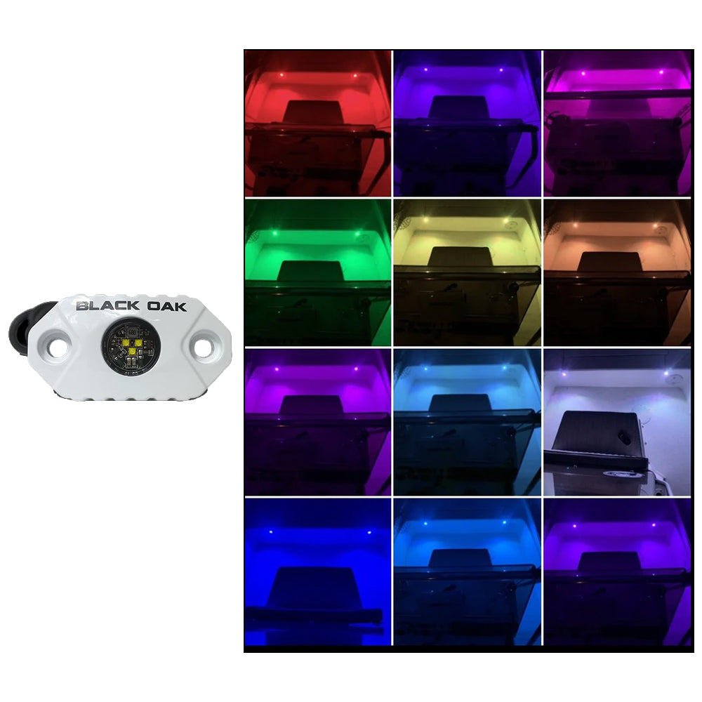 Black Oak LED Black Oak Rock Accent Light RGB interior courtesy light with white housing, ideal for interior accent illumination.