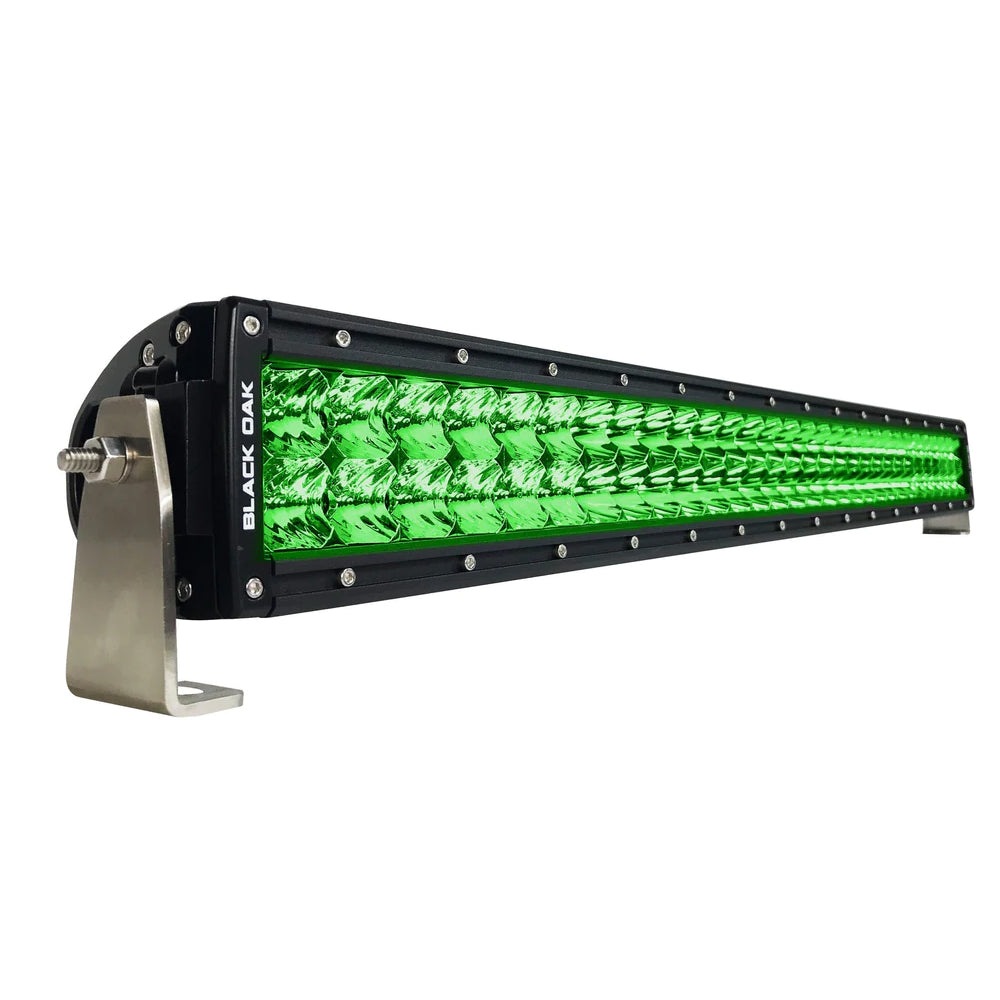 Barre lumineuse incurvée à DEL vertes double rangée Black Oak 30 po pour la chasse au sanglier - Optique combinée - Boîtier noir - Série Pro 3.0