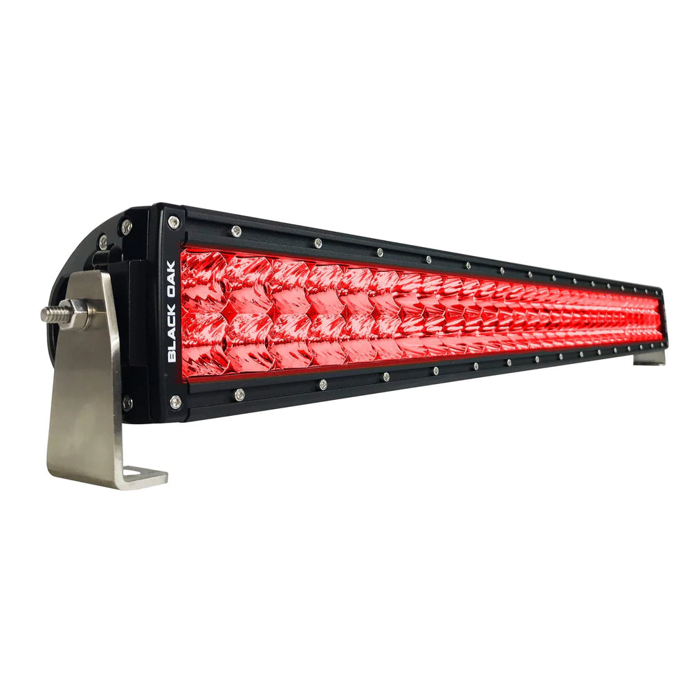 Barre lumineuse incurvée à LED rouges double rangée Black Oak 30 po pour la chasse aux prédateurs - Optique combinée - Boîtier noir - Série Pro 3.0