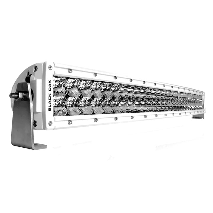 Black Oak LED 30-inch marine curved double row LED light bar with spot optics and white housing, part of Pro Series 3.0.