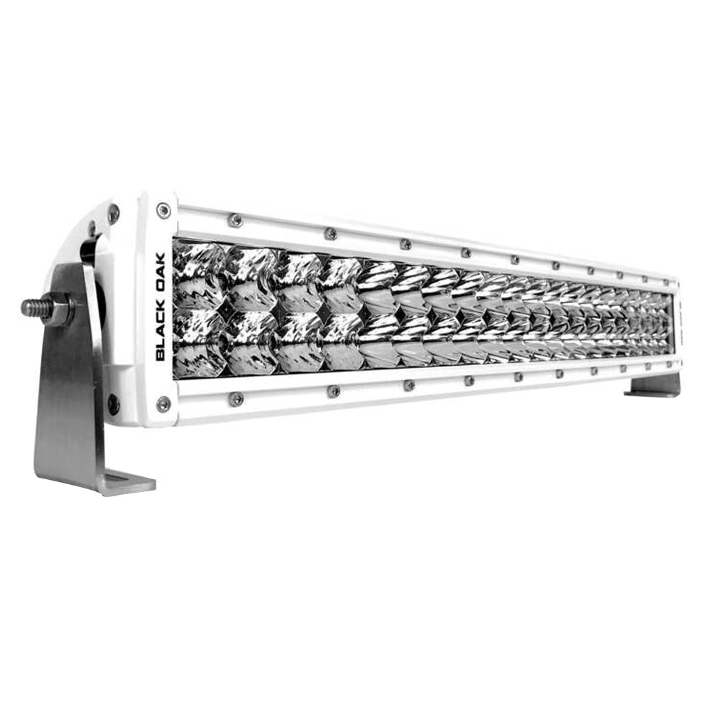 Black Oak LED Pro Series 3.0 curved double row 20-inch LED light bar with combo optics and white housing for off-road lighting.