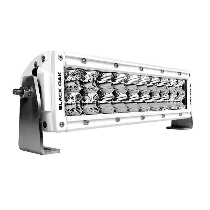 Black Oak LED Pro Series 3.0 double row 10-inch LED light bar with combo optics and white housing, designed for vehicle lighting.