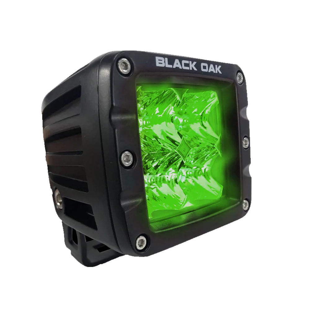 Lampe de chasse au sanglier Black Oak 2" à LED verte - Optique à faisceau large - Boîtier noir - Série Pro 3.0