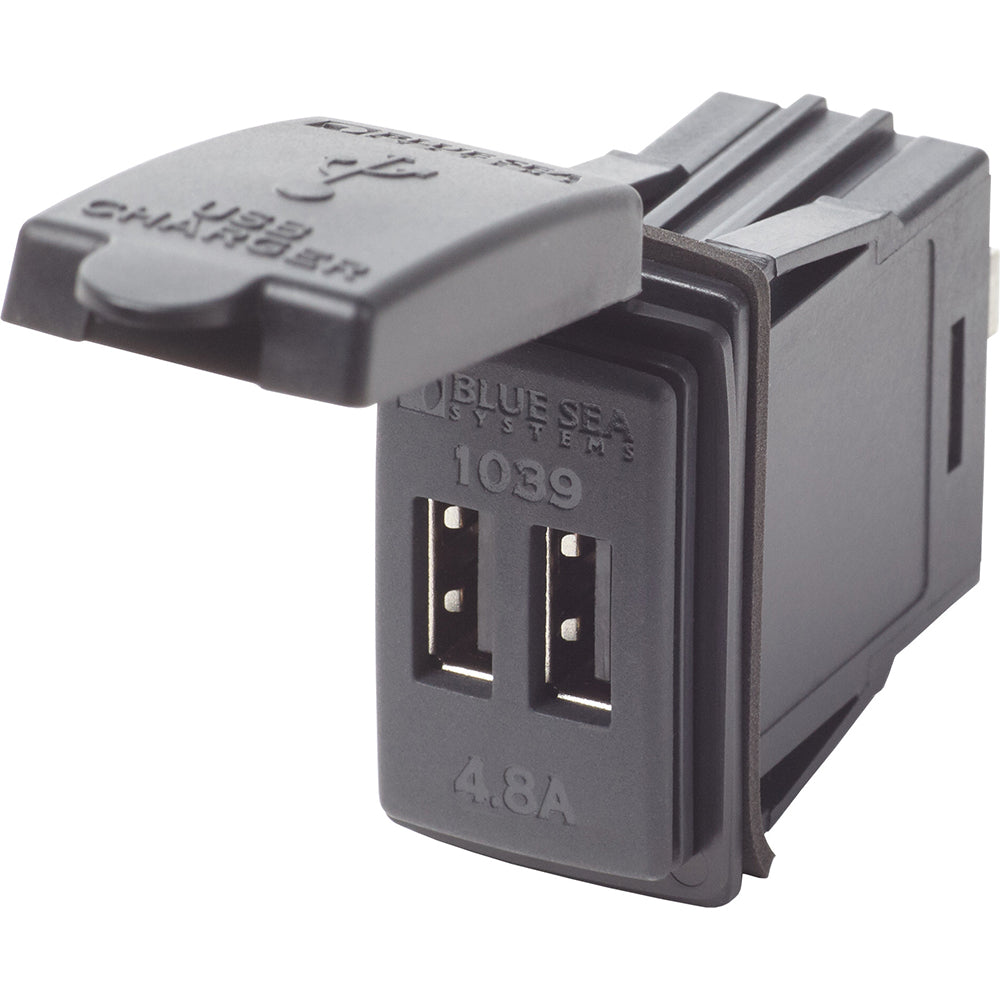 Blue Sea Systems Dual USB Charger for 24V Contura Mount, compact marine accessories with two USB ports for charging devices.